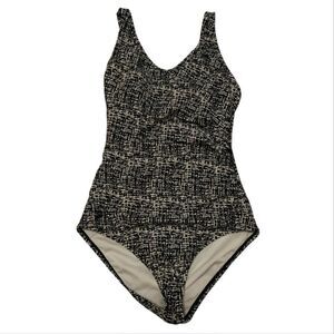Speedo Black White print One Piece Swimsuit SZ 6